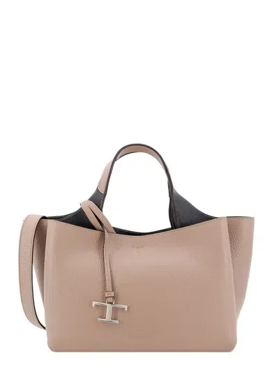 Tod's Logo Plaque Top Handle Bag In Beige