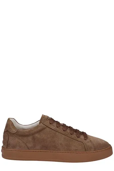 Tod's Logo Printed Round Toe Sneakers In Brown