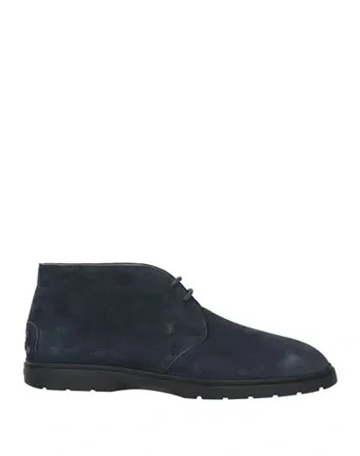 Tod's Suede Lace Up Boots In Navy Blue