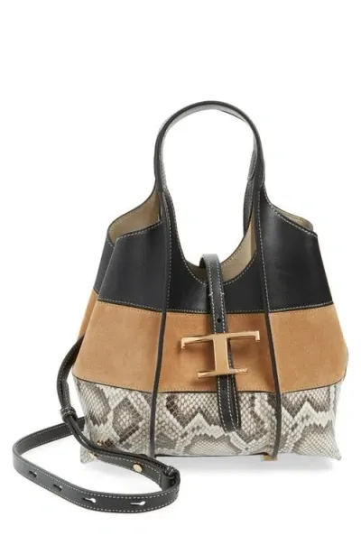 Tod's Tsb Snake-print Leather Hobo Bag In Nero Kenia Roccia