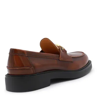 Tod's Brown Leather Loafers In Cuoio Scuro