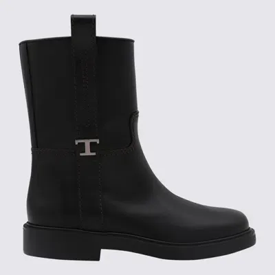 Tod's Black Leather Boots In Negro