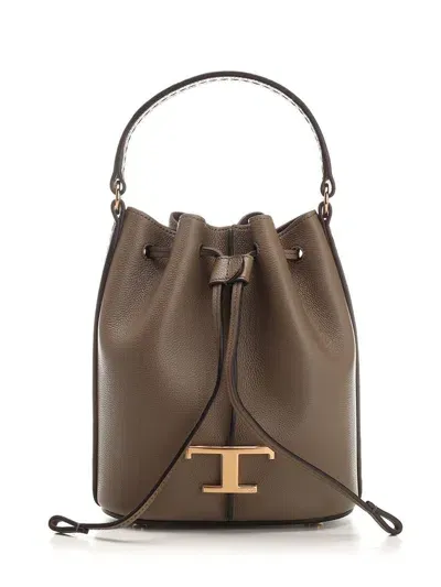 Tod's T Timeless Bucket Bag In Grey