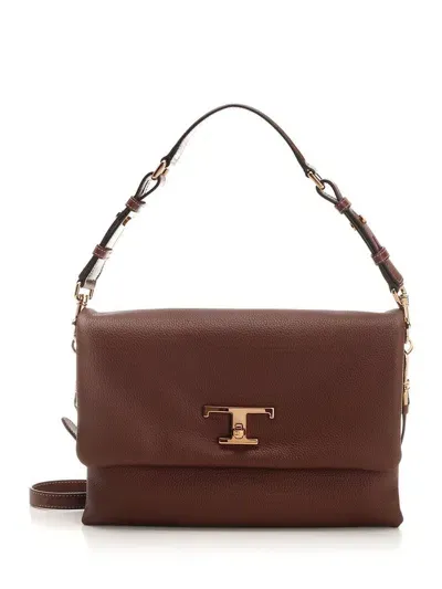 Tod's Medium-sized Flap T Timeless Hand Bag In Brown