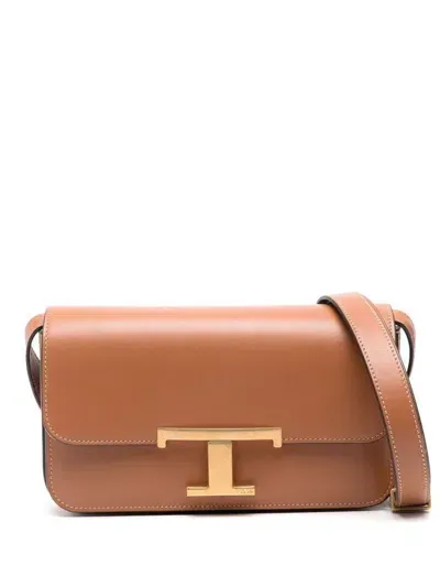 Tod's Brown T Timeless Crossbody Bag In Leather Micro