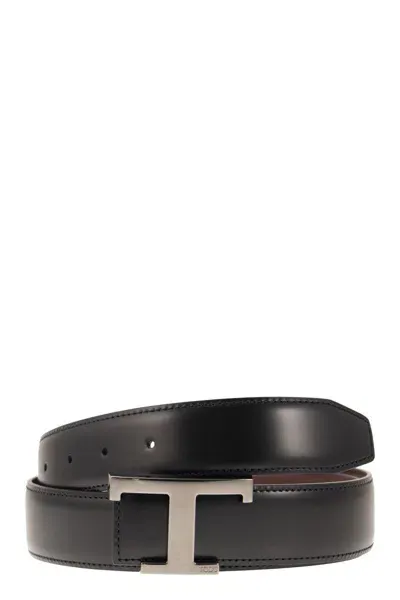 Tod's T Timeless Reversible Leather Belt In Black/bordeaux