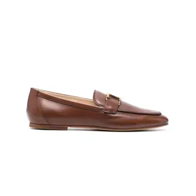 Tod's T-logo Leather Loafers In Brown