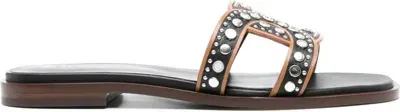 Tod's Leather Flat Sandals In Black