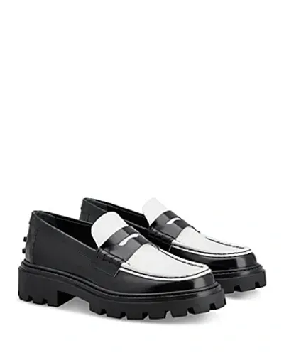 Tod's Chunky Sole Leather Penny Loafers In Black