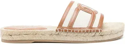 Tod's Rafia And Leather Flat Sandals In Beige