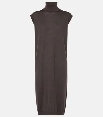 Tod's Wool And Silk Turtleneck Midi Dress In Brown