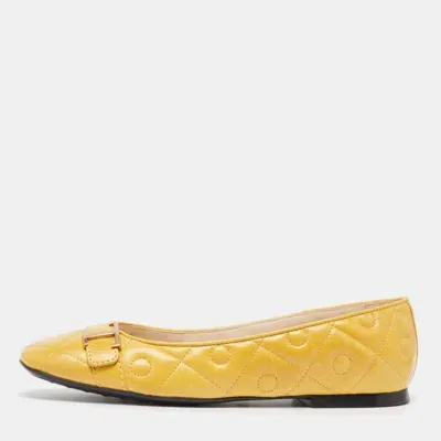 Pre-owned Tod's Yellow Leather Ballet Flats Size 38