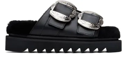 Toga Black Teddy Double Strap Buckled Sandals In 黑色