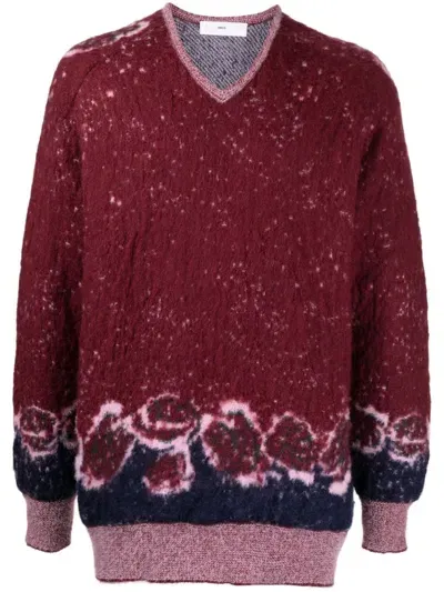 Toga V-neck Patterned Intarsia-knit Sweater In Rot