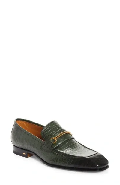 Tom Ford Bailey Crocodile-effect Leather Loafers In Rifle Green