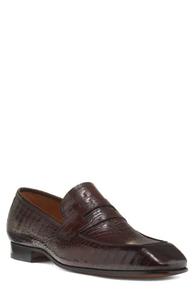 Tom Ford Bailey Croc Embossed Penny Loafer In 1b092 Dark Mahogany