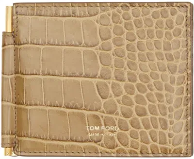 Tom Ford Beige Shiny Printed Wallet In Safari Beige