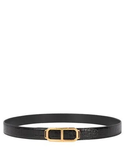 Tom Ford "stadium" Croc Print Belt In Black