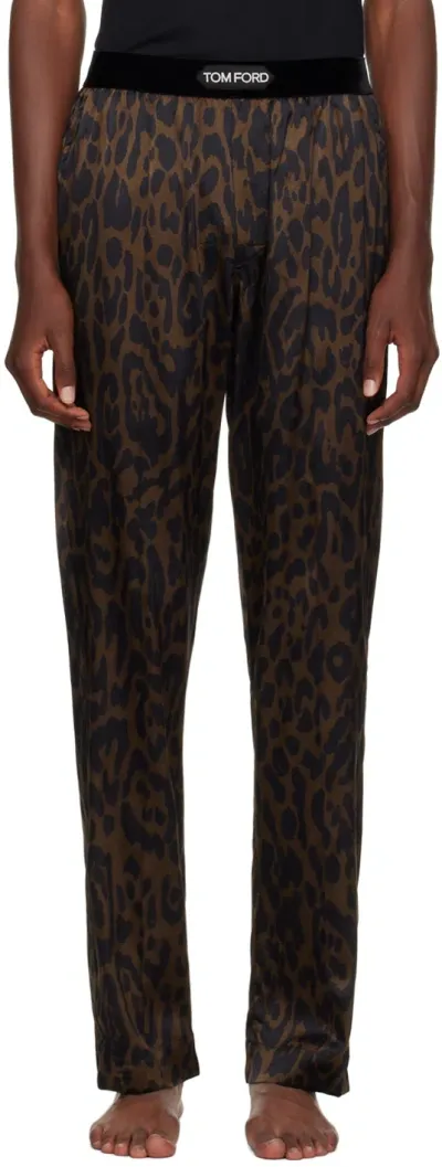 Tom Ford Black & Brown Cheetah Print Pyjama Pants In Dark Brown