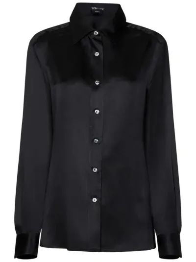 Tom Ford Classic-collar Silk Shirt In Black