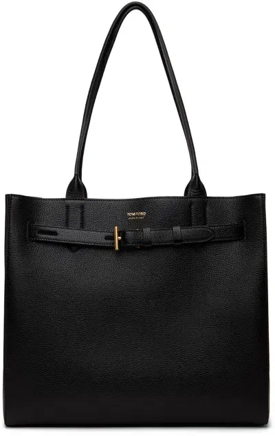 Tom Ford Black Grain Leather Audrey Medium Tote In 1n001 Black