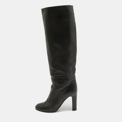 Pre-owned Tom Ford Black Leather Knee Length Boots Size 38