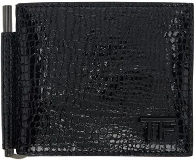 Tom Ford Black Leather T Line Money Clip Wallet