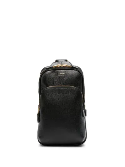 Tom Ford Logo-stamp Leather Messenger Bag In Black