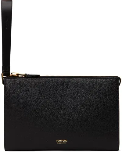 Tom Ford Black Mini Flat Leather Pouch