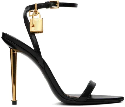 Tom Ford Black Padlock Pointy Naked Heeled Sandals In 1n001 Black