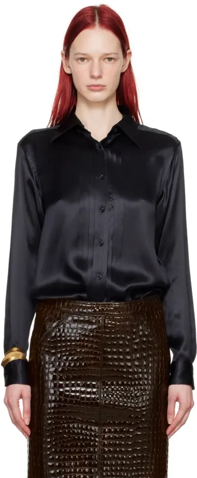 Tom Ford Silk Shirt With Pleated Detail In Black