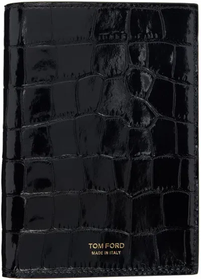 Tom Ford Black Shiny Croc T Line Passport Holder