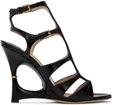 Tom Ford 105mm Paradis Croc Embossed Sandals In Black