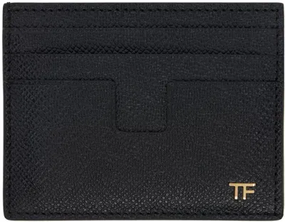 Tom Ford Black Small Grain Leather T Line Card Holder