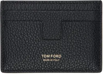 Tom Ford Black Soft Grain Leather Money Clip Card Holder