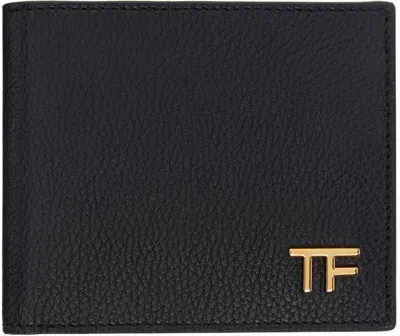 Tom Ford Black Soft Grain Leather T Line Classic Bifold Wallet