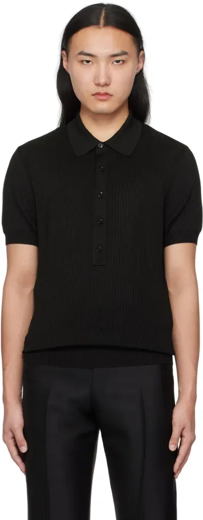 Tom Ford Black Spread Collar Polo