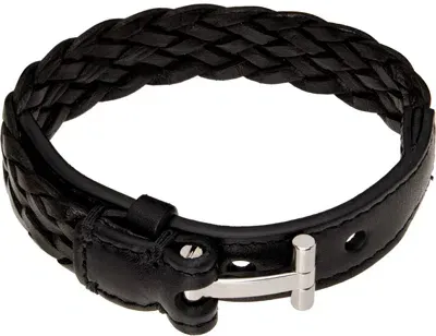 Tom Ford Black Woven Leather Bracelet