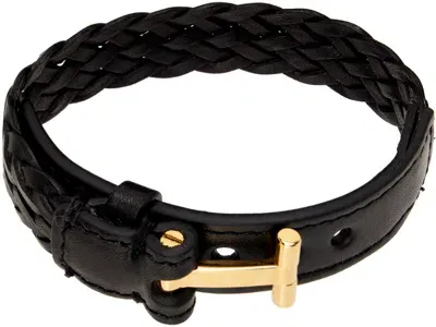 Tom Ford Black Woven Leather Bracelet