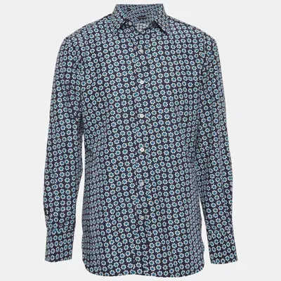 Pre-owned Tom Ford Blue Floral Print Poplin Shirt L