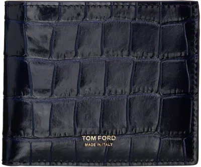 Tom Ford Blue Glossy Printed Croc Bifold Wallet In Royal Blue