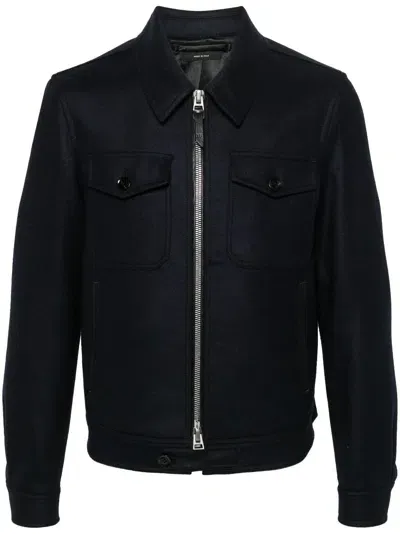 Tom Ford Wool Shirt Jacket In Blu