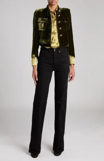 Tom Ford Bonded Velvet Crop Jacket In Golden Olive