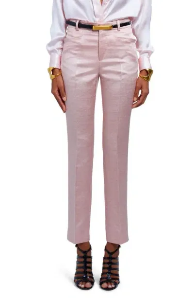 Tom Ford Broken Metallic Wool Blend Ankle Pants In Powdery Pink