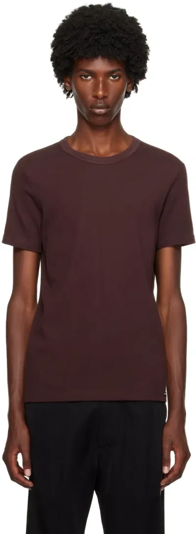 Tom Ford Brown Crewneck T-shirt In Amethyst