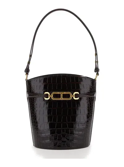 Tom Ford Brown Handbag With T Logo Detail In Croco Printed Leather Woman