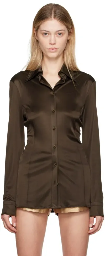 Tom Ford Brown Pointed Collar Shirt In Kb418 Deep Brown