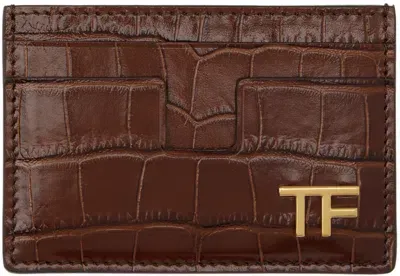 Tom Ford Brown Shiny Stamped Classic Tf Card Holder In 1b056 Burnt Brown