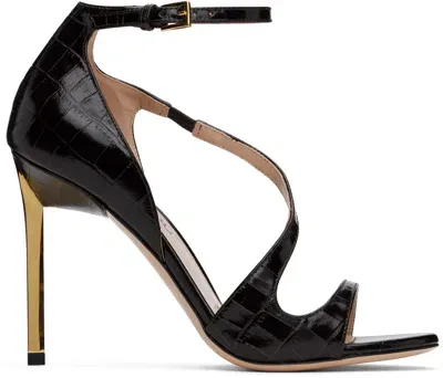 Tom Ford Brown Shiny Stamped Crocodile Heeled Sandals In 1b087 Espresso