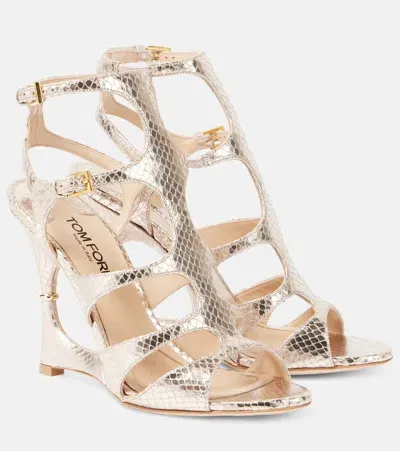 Tom Ford Cage Snake-effect Leather Sandals In Metallic